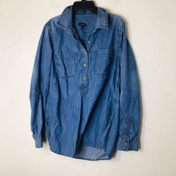 Talbots button up pullover top women small blue cotton spring hobo lagenlook - Picture 10 of 10